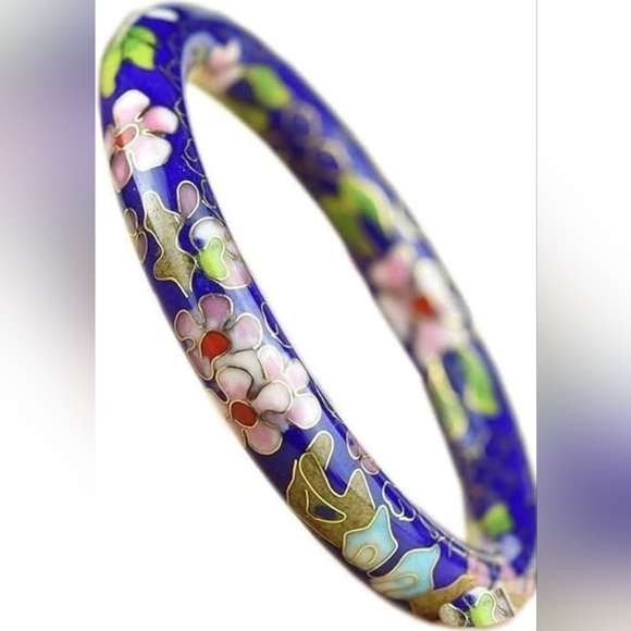 Beautiful Vintage Blue Cloisonne Bangle Size 7 and 3/4 - Picture 3 of 6
